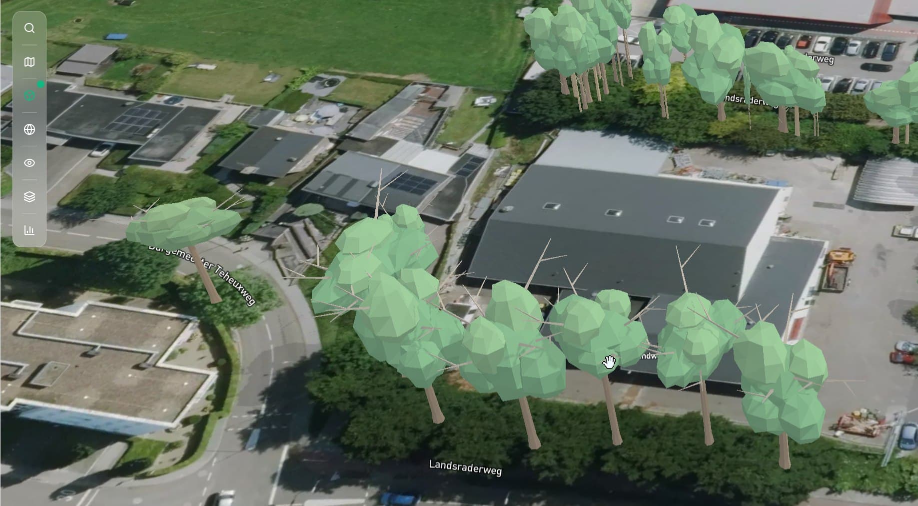 3D-weergave van een geïnventariseerd bomenbestand in de IDA Bomen beheersoftware